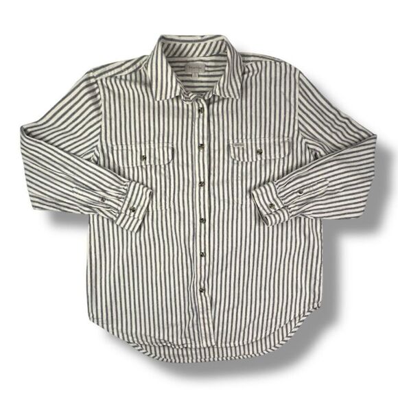 Brixton Bowery Boyfriend Oversized Dove Stripe Long Sleeve Flannel Size Small - Picture 2 of 6